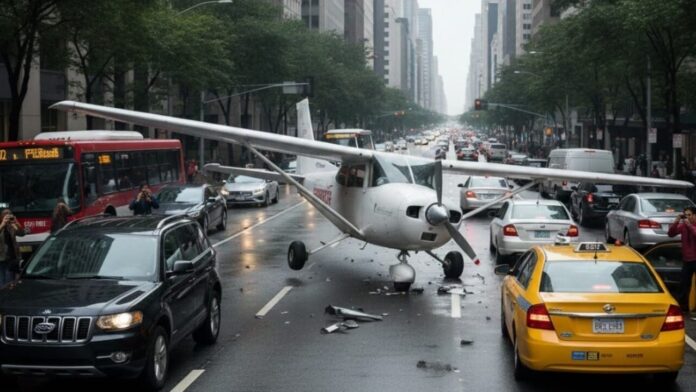 aviao-faz-pouso-forcado-em-rua-movimentada-e-acaba-colidindo-com-veiculos