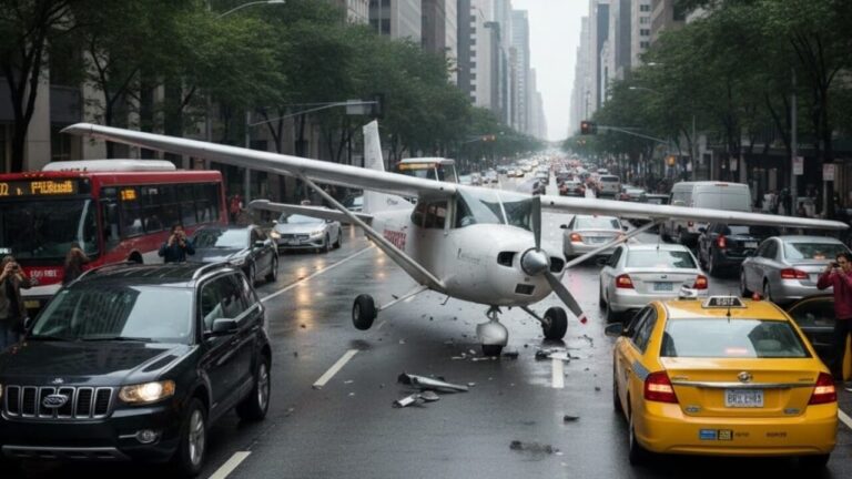 aviao-faz-pouso-forcado-em-rua-movimentada-e-acaba-colidindo-com-veiculos