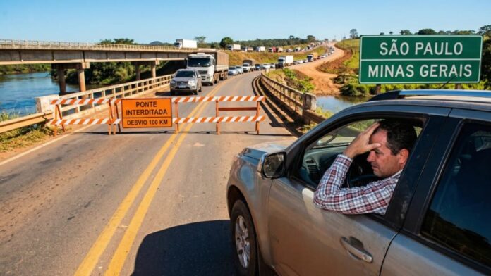 ponte-entre-sp-e-mg-pode-levar-meses-para-ser-liberada-e-preocupa-motoristas-que-precisam-percorrer-desvios-de-ate-100-km-a-mais