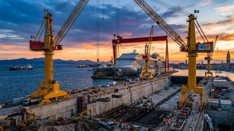 guindastes-gigantes-impulsionam-megaprojeto-de-dique-seco-na-italia-para-expandir-a-capacidade-de-construcao-e-manutencao
